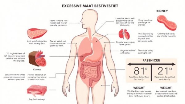 Diagram showing the impact of eating too much meat on body health.