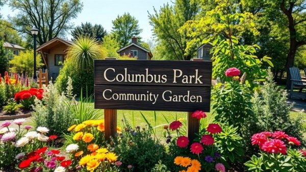 Columbus Park Community Garden in Kansas City neighborhoods, vibrant greenery.