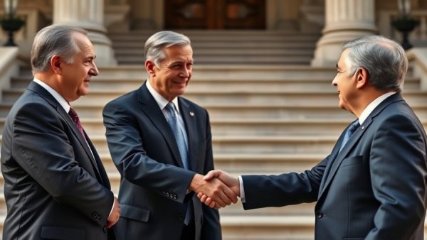 Politicians shake hands outside at trump news conference.