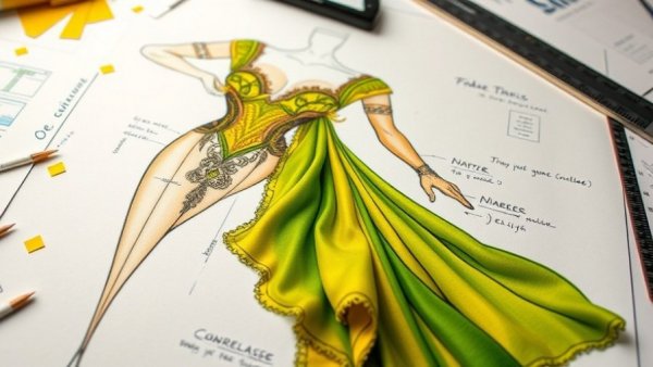Wizard of Oz adaptation Kansas City costume design sketch with fabrics