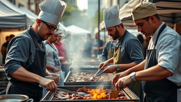 Chefs at outdoor cook-off event in Kansas City neighborhoods.