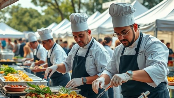 Cook for Courage Kansas City chefs preparing dishes outdoors.