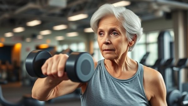 Older woman exercising with dumbbell in Kansas City gym highlighting strength training mistakes.