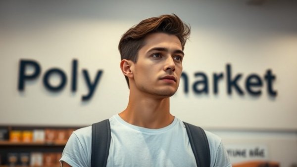 Young man near Polymarket logo impacting outcomes