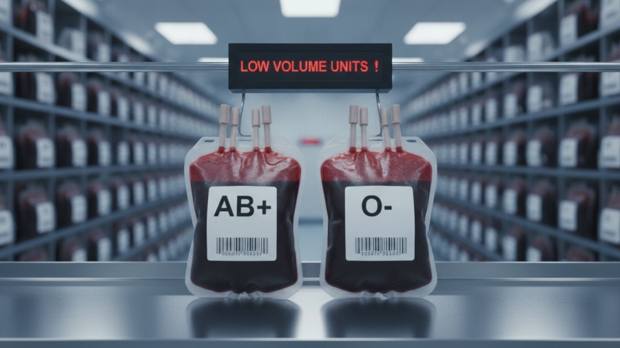 Close-up of blood bags in a med facility, symbolizing Kansas City neighborhoods' community health.