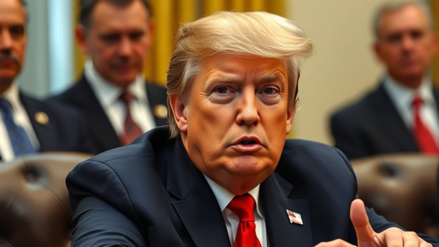 Donald Trump news today: Trump speaking seriously at a desk with officials, photorealistic detail.