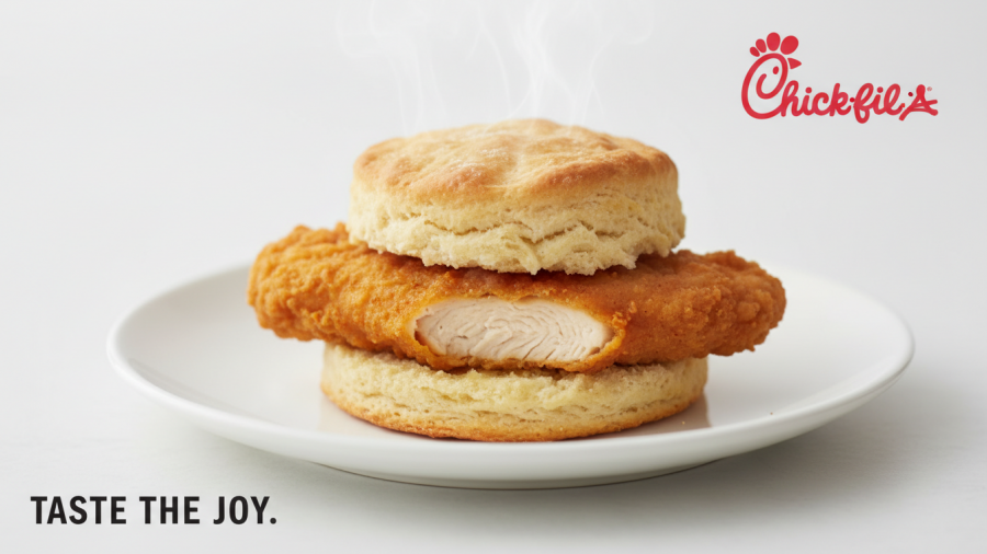 Fresh Chick-fil-A chicken biscuit on white, supporting local KC small businesses.
