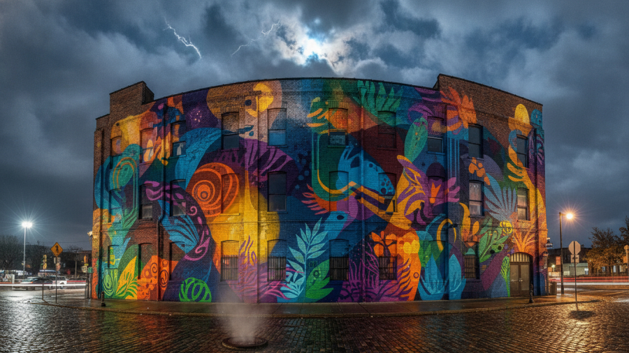 Vibrant mural on a brick building in Kansas City, showcasing KC entrepreneurs.