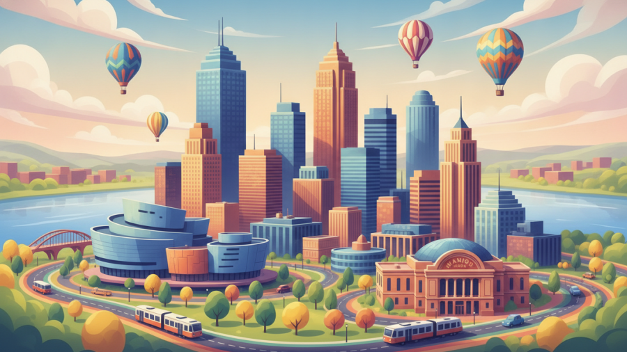 Vibrant Kansas City skyline illustration highlighting local business growth and community budgeting.