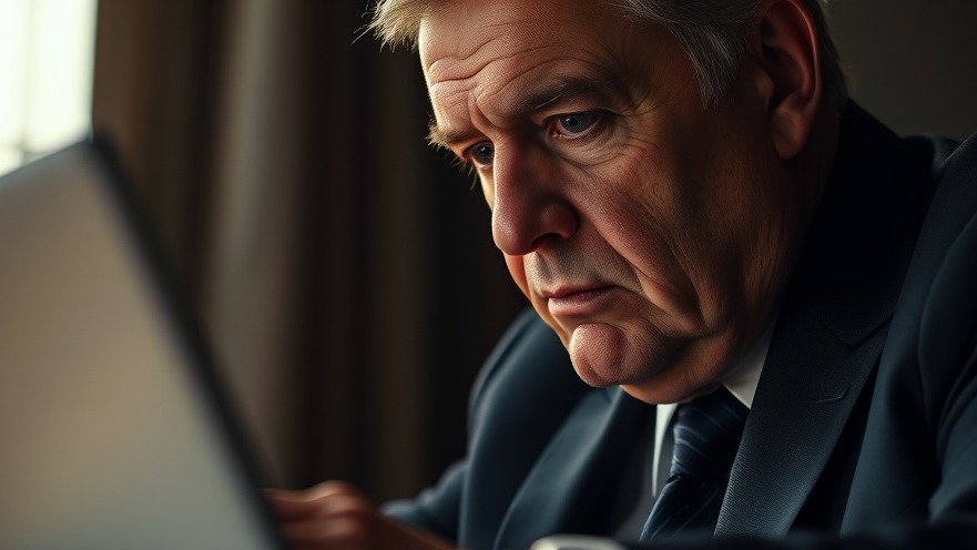 Stern government official examines AI military operations on laptop, reflecting Trump national security policy.