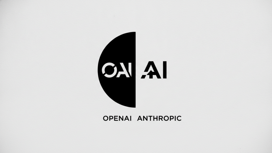 Minimalistic black and white logo of OpenAI and Anthropic, showcasing technology competition in US-China relations.