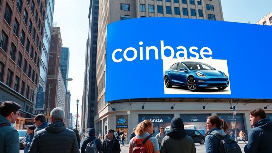 People observing a large Coinbase billboard in an urban environment, reflecting Texas business insights.