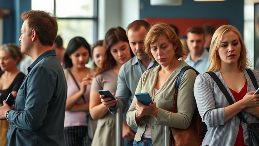 Frustrated adults waiting in line, capturing the mood of Kansas City neighborhoods.