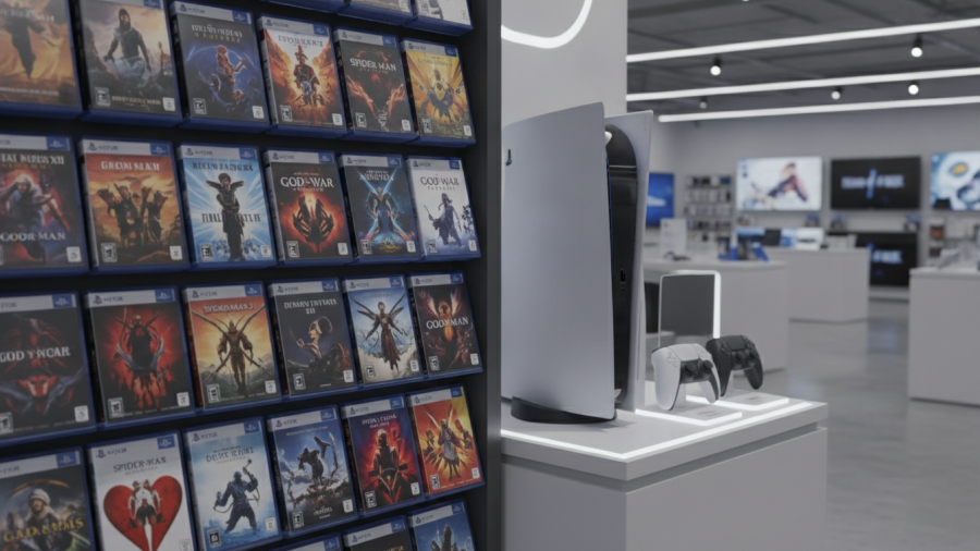 Neatly arranged PS5 game discs in vibrant covers, highlighting digital game sales trends.