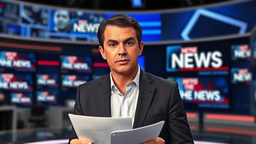 Professional news presenter in a modern Kansas City studio delivering KC community news.