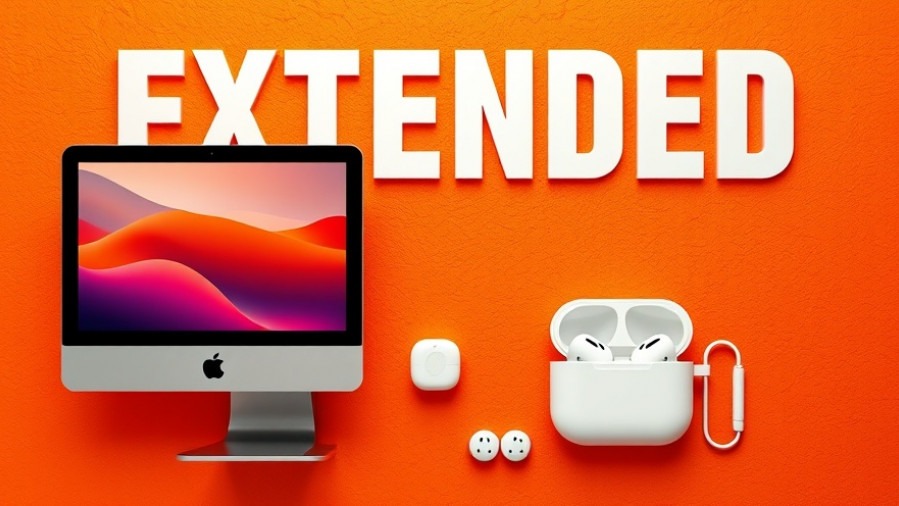 Vibrant Apple products sale advertisement featuring iMac, AirPods, and AirTags with extended Black Friday discounts.
