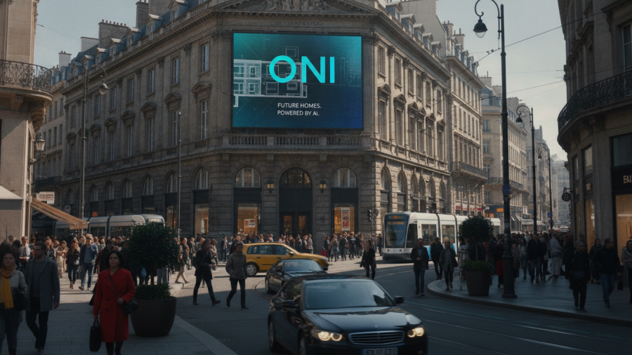 Bustling Bay Area urban street showcasing tech integration in real estate with OpenAI logo.