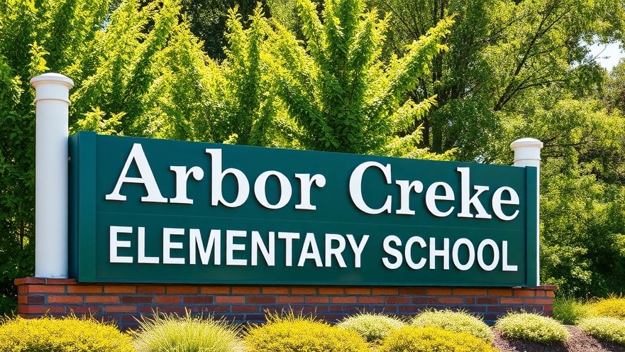 Vibrant sign at Arbor Creek Elementary School in Kansas City, showcasing local community spirit.