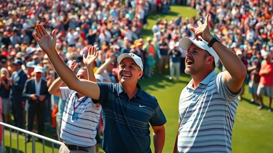 Excited Colin Morikawa fan cheering at a vibrant golf tournament, showcasing sportsmanship.