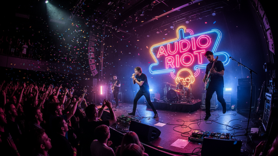 Vibrant live music concert in Kansas City, energetic band, packed audience.