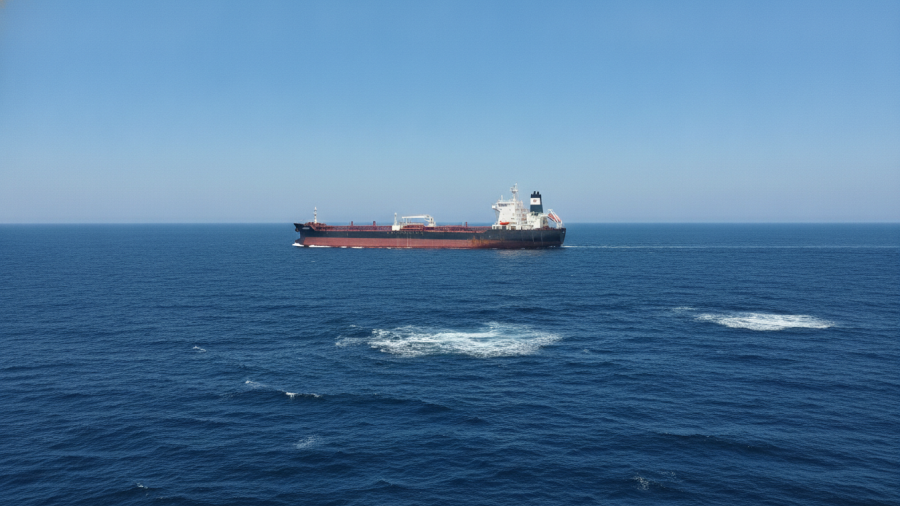 Photorealistic oil tanker sailing in the Strait of Hormuz, symbolizing security amid US military intervention.