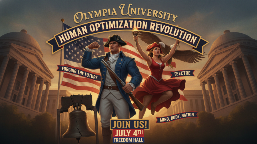 Patriotic event poster for fitness education featuring athletes in colonial attire.