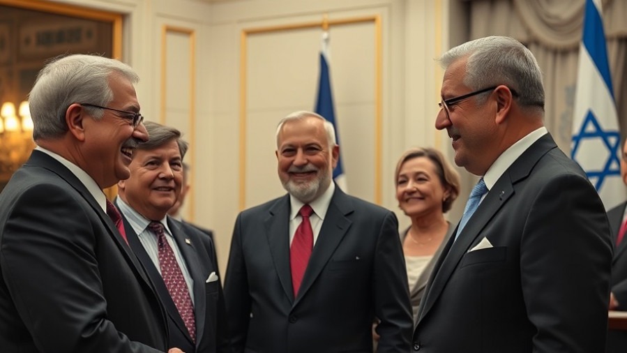 Prominent figures in formal setting with Israeli flag, reflecting trump fox news themes.