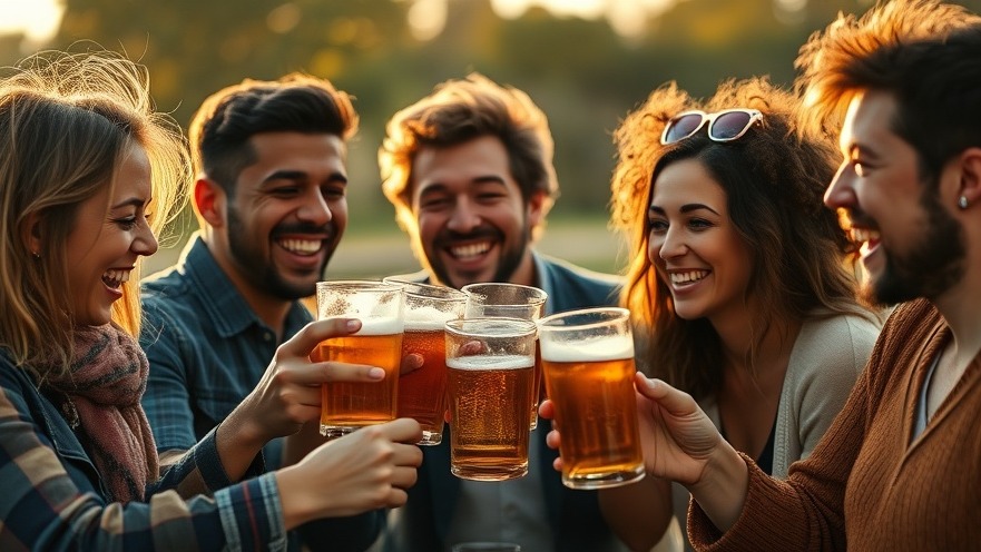 Group of friends clinking glasses at the Kansas City craft beer festival, enjoying local events.