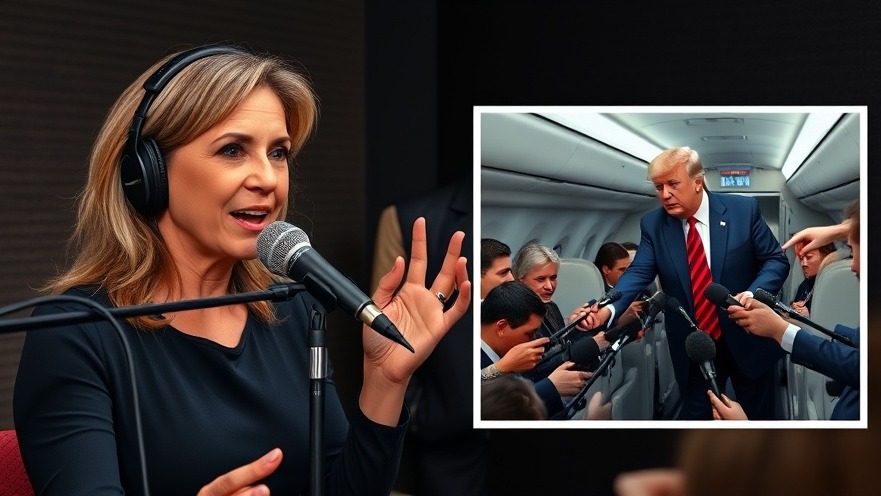 Confident woman discusses sleep deprivation in leadership, with Trump in a travel scene.