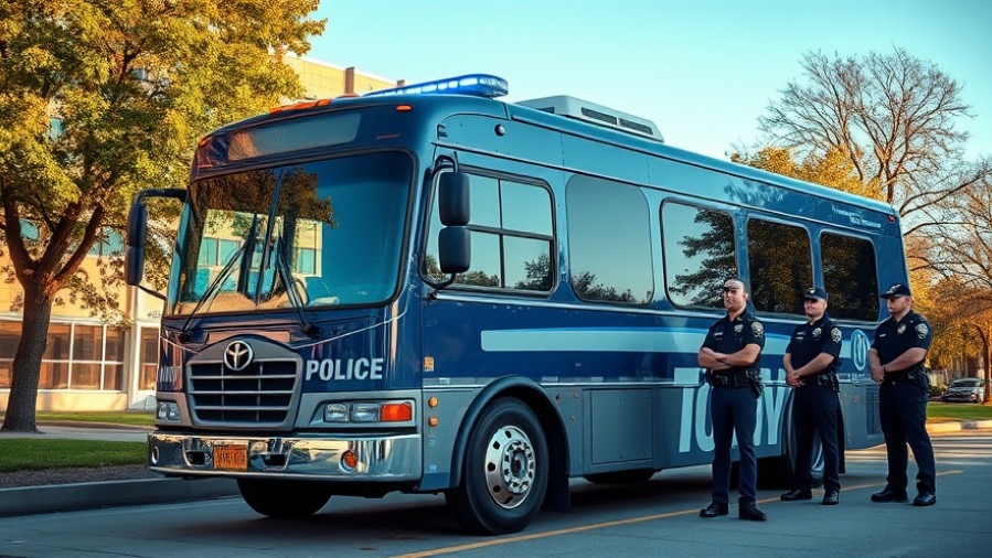 Kansas City police command post bus in a park, highlighting community living and safety.