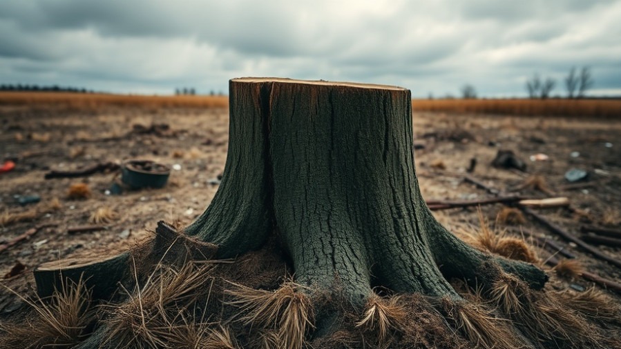 Close-up of a tree stump in barren field, capturing Kansas City neighborhoods' natural beauty.