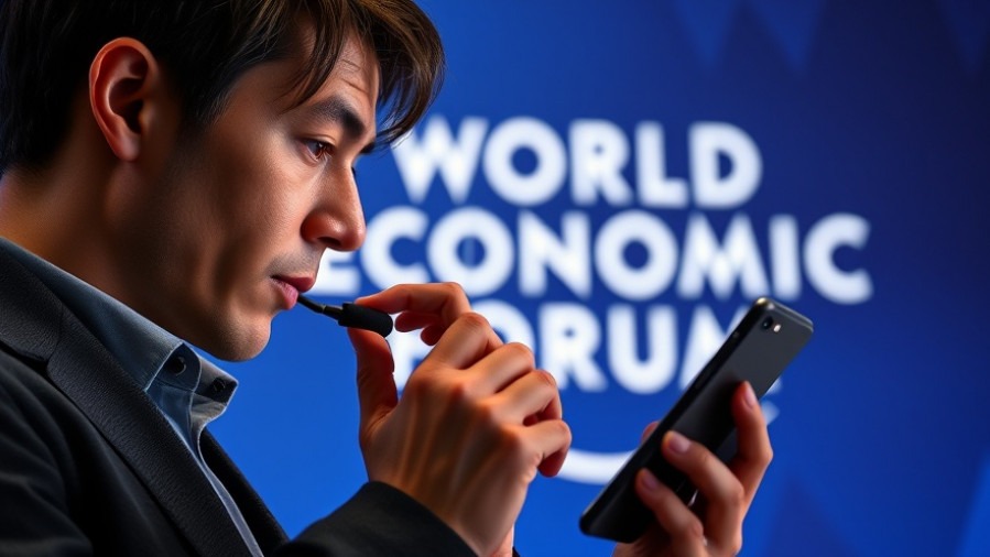 Thoughtful individual exploring digital safety regulations and AI ethics at the World Economic Forum.