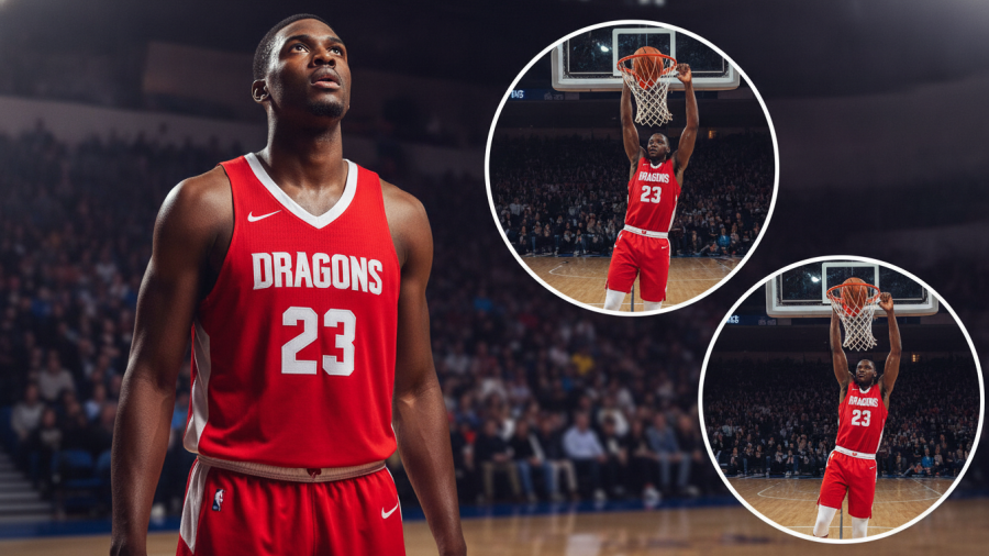 NBA trade news featuring a tall athlete in a vibrant red jersey dunking, highlighting sports trade analysis.