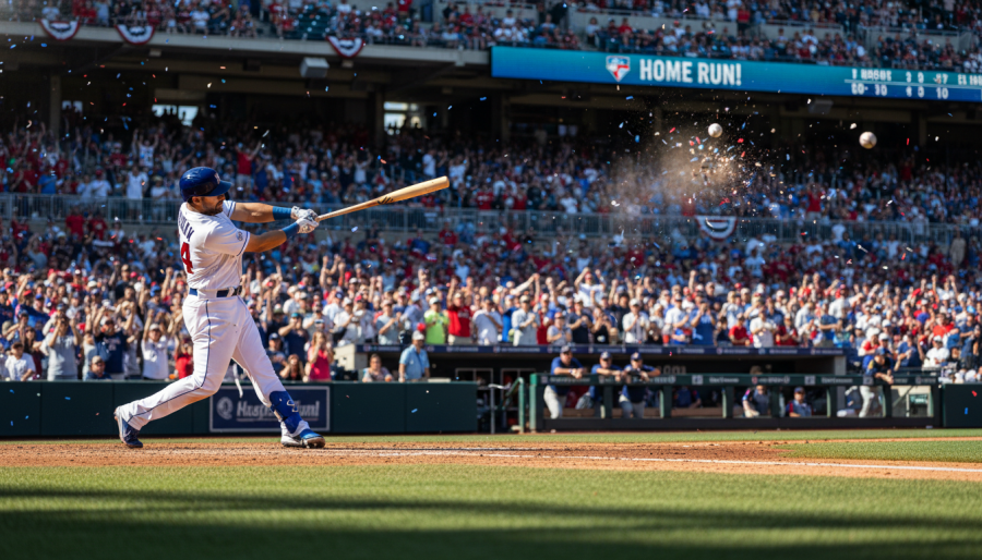 Marcus Semien's powerful swing captured in a lively stadium during Mets season analysis.