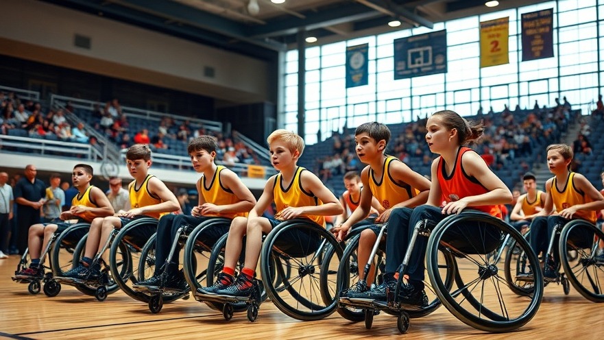 Energetic youth wheelchair basketball team in Kansas City communities, showcasing inclusivity in sports.
