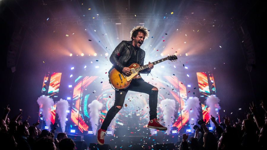 Dynamic rock musician performing in vibrant concert setting, highlighting Bon Jovi concert cancellation impact.