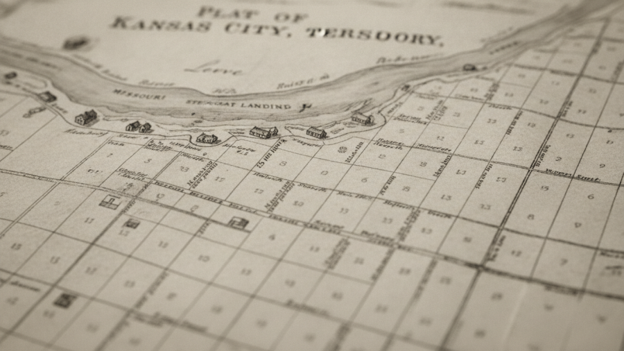 Historic black and white map of Kansas City showcasing its cultural heritage.