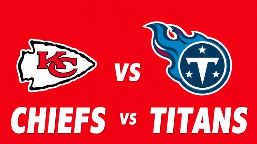 Vibrant Kansas City Chiefs vs. Tennessee Titans game banner with bold logos and engaging design.