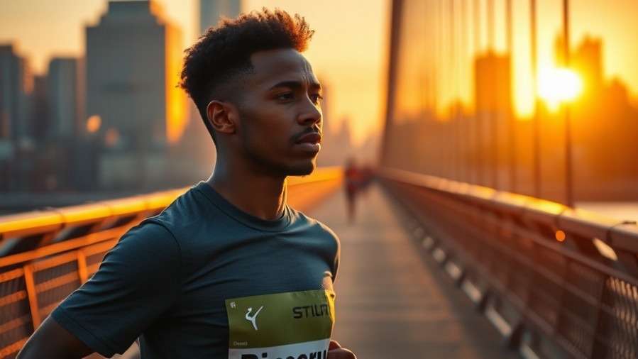 First-time marathon runner warming up on NYC bridge at sunrise, embodying NYC Marathon tips.