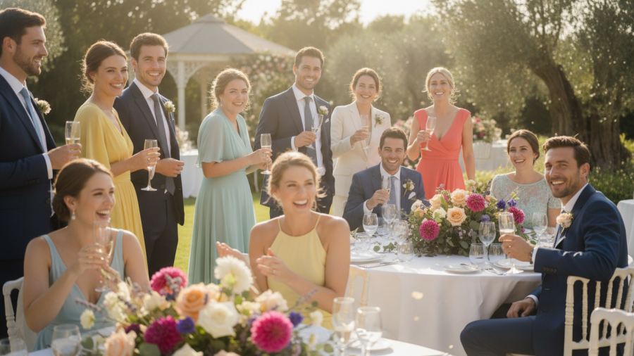 Smiling guests at a sunny wedding in Kansas City, showcasing community pride and local business growth.