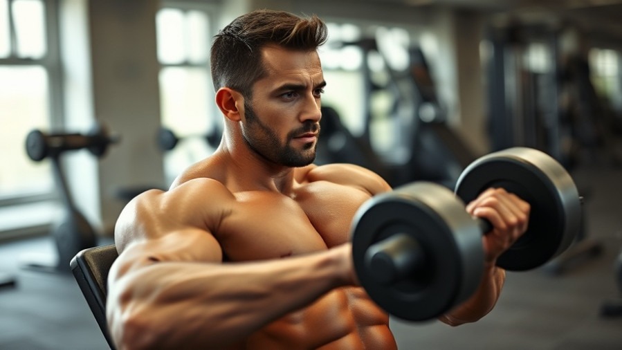 Focused man performing dumbbell bench press in gym, showcasing strength training.