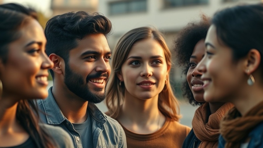 Diverse young adults engaged in animated conversation, reflecting Kansas City events.