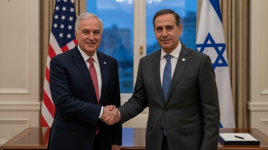 U.S.-Israel partnership handshake in Kansas City, showcasing bipartisan support.