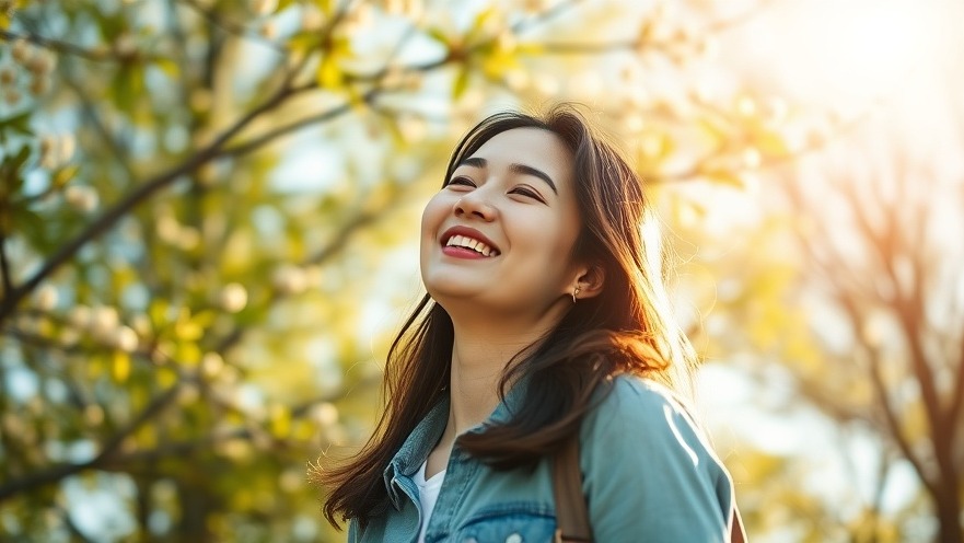 Woman enjoying fresh air in Kansas City neighborhoods, surrounded by nature.