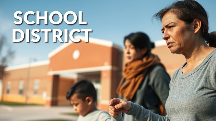 A worried parent holds a child's hand by their school, capturing emotions in Kansas City.