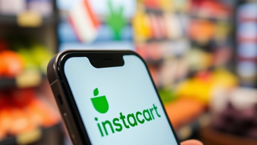 Close-up of smartphone with Instacart logo, showcasing AI pricing technology in grocery delivery.