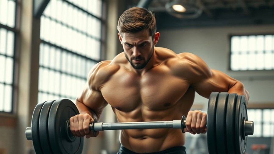Muscular man performing farmer's walk in an industrial gym, showcasing strength training and core stability.
