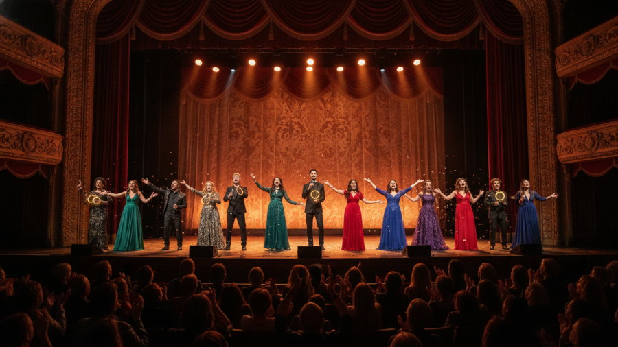 Diverse group of singers performing on stage in Kansas City, highlighting local success stories.