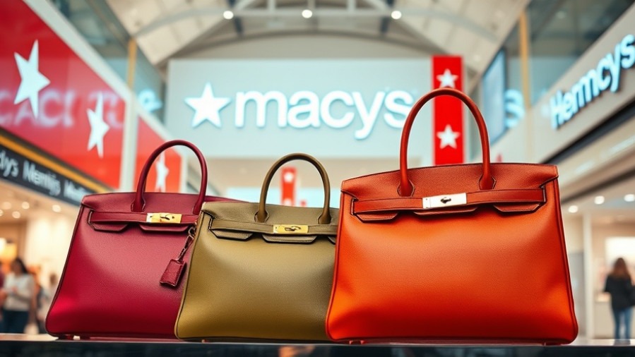 Showcasing vibrant pre-owned Hermès Birkin bags in Macy's, highlighting luxury resale market.