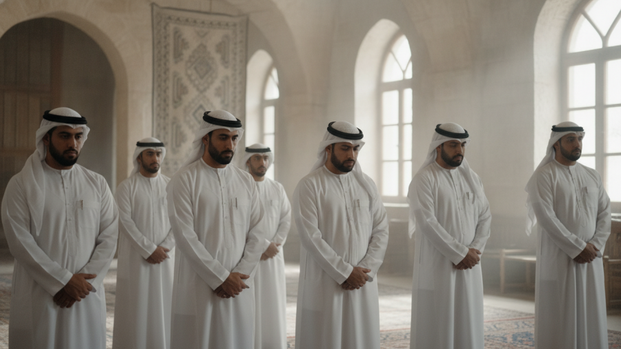 Men in traditional attire highlight romance fraud risks via deepfake technology.